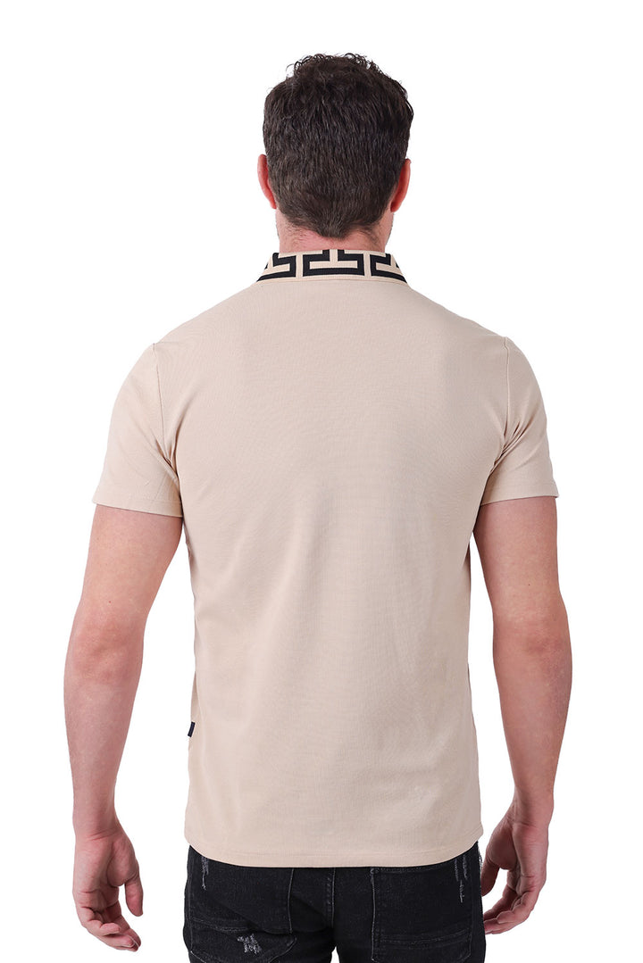 Barabas Men's Greek Key Printed Pattern Short Sleeve Shirts PS121 Skin