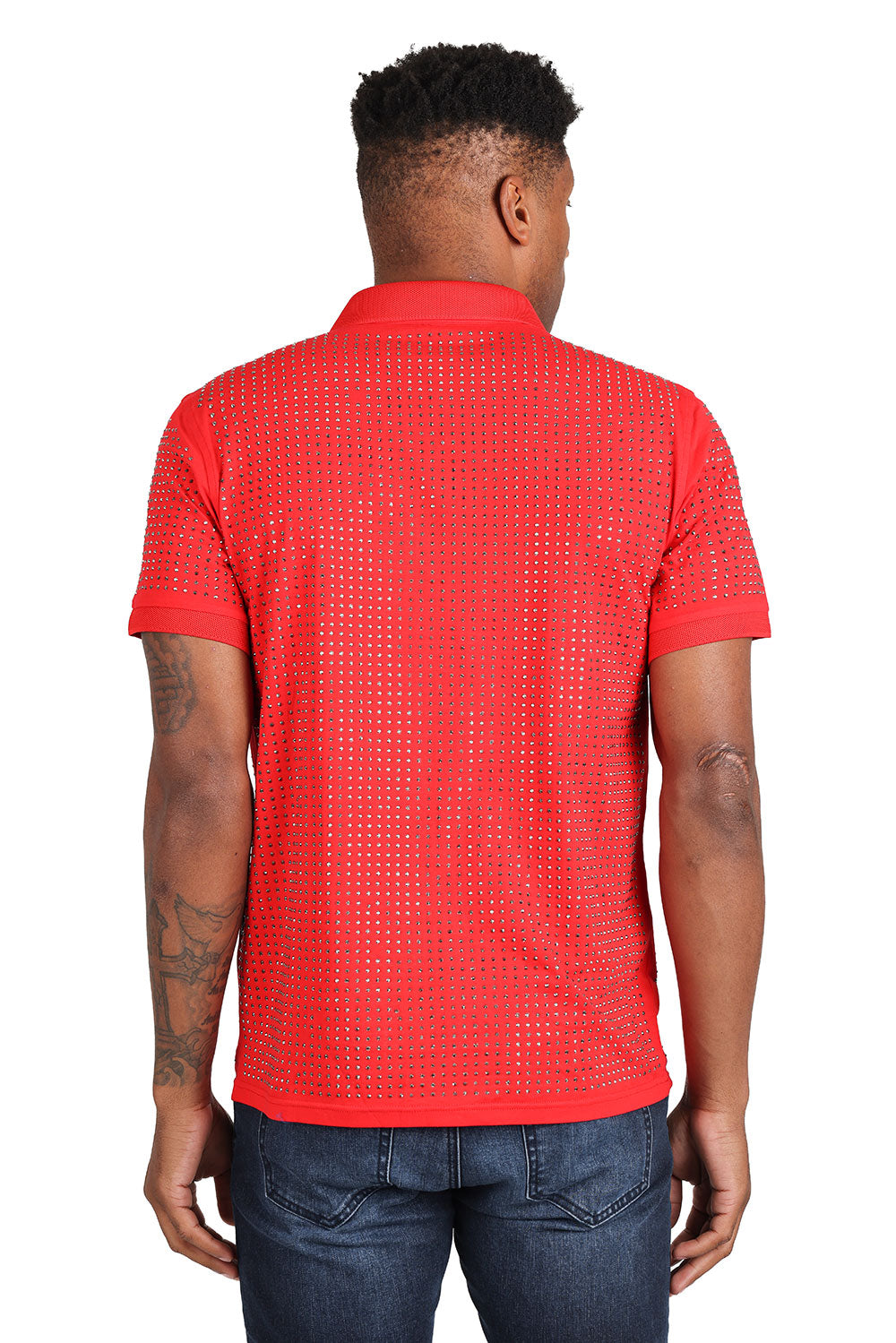 Barabas Men's Punk Rivet Studded Short Sleeve Shirts 2PS932Barabas Men's Punk Rivet Studded Short Sleeve Shirts 2PS932 Red and Hematite
