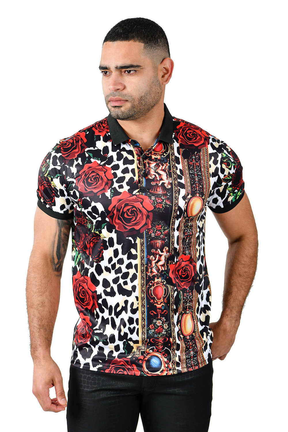 BARABAS Men's Printed Floral Rose Design Polo Shirts PSP2000