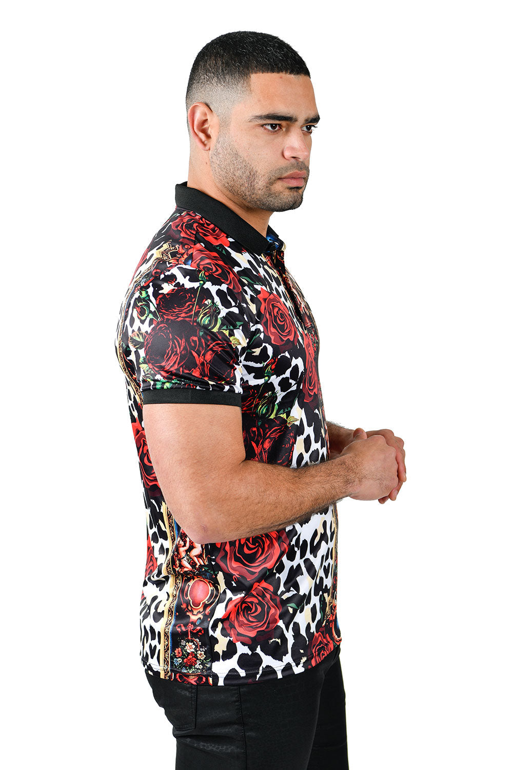 BARABAS Men's Printed Floral Rose Design Polo Shirts PSP2000