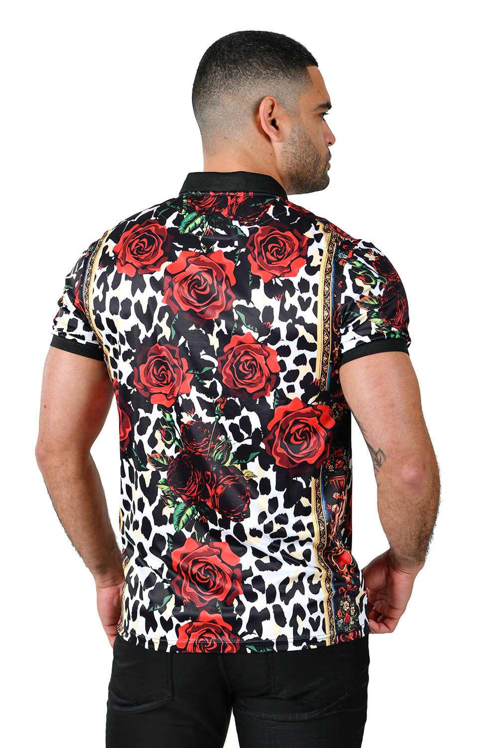 BARABAS Men's Printed Floral Rose Design Polo Shirts PSP2000