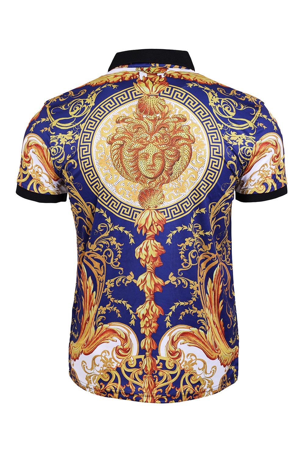 Barabas Men's Rhinestone Medusa Greek Pattern Polo Shirts PSP2006 Royal