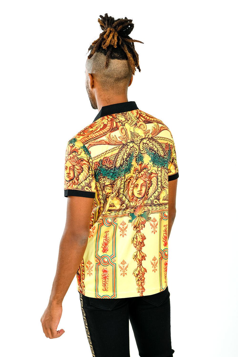 BARABAS Men's Printed Medusa Floral Gold Polo Shirts PSP2008