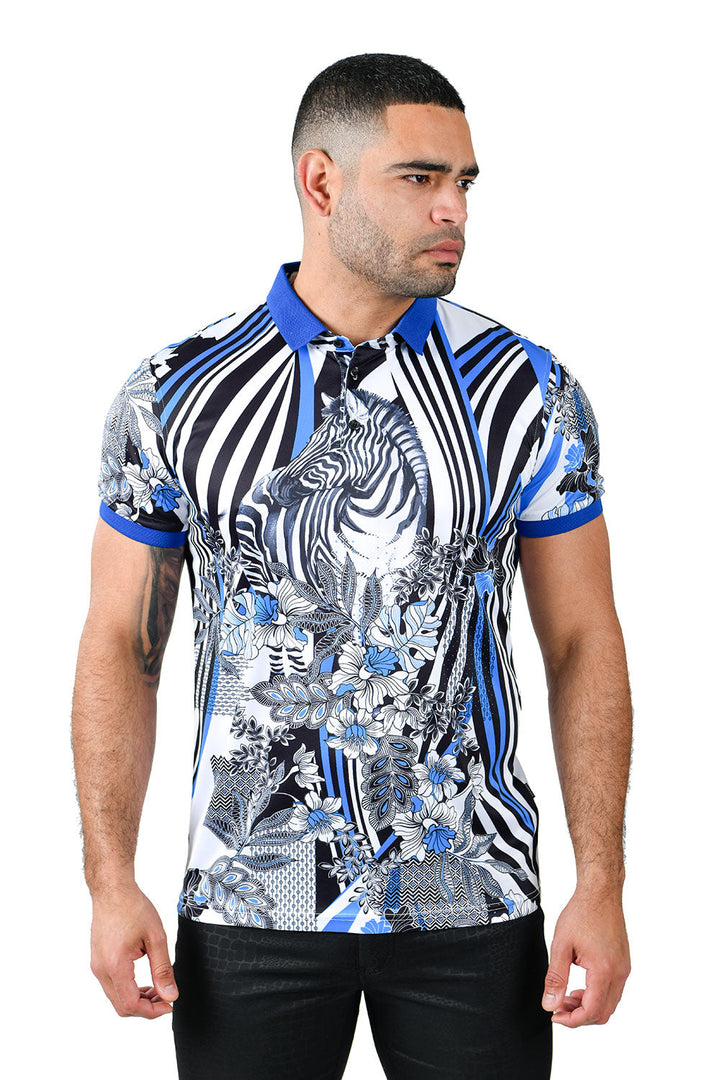 Barabas men's printed zebra floral striped polo shirts PSP2013