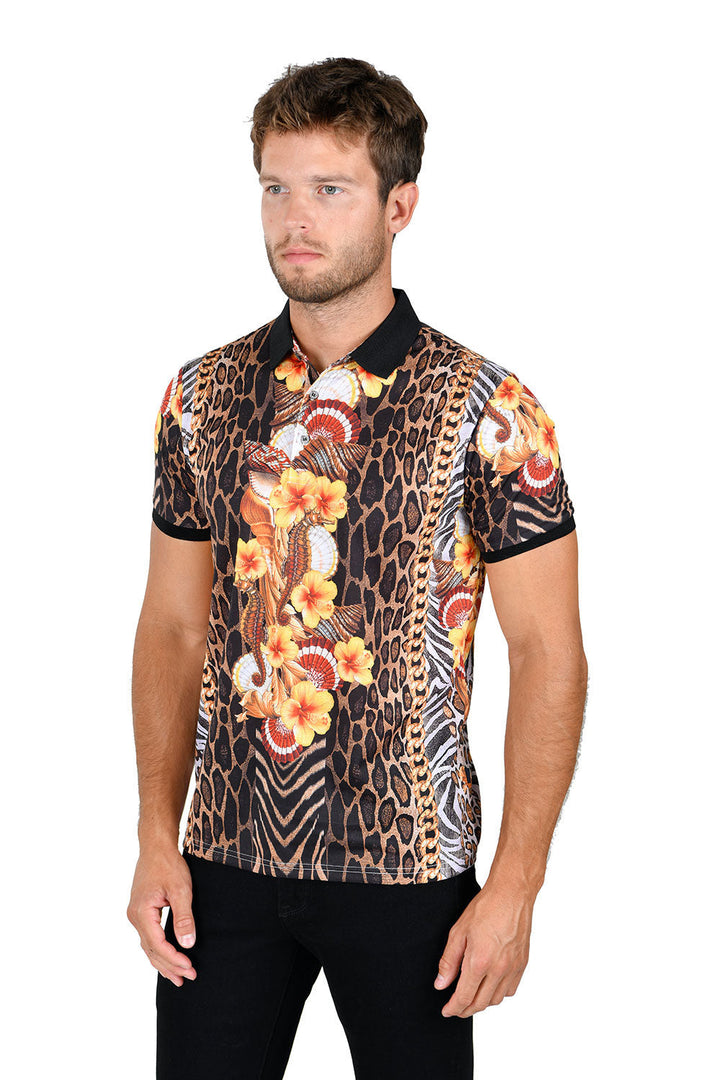 Barabas Men's Leopard Shell Ocean Short Sleeve Polo Shirt PSP2017