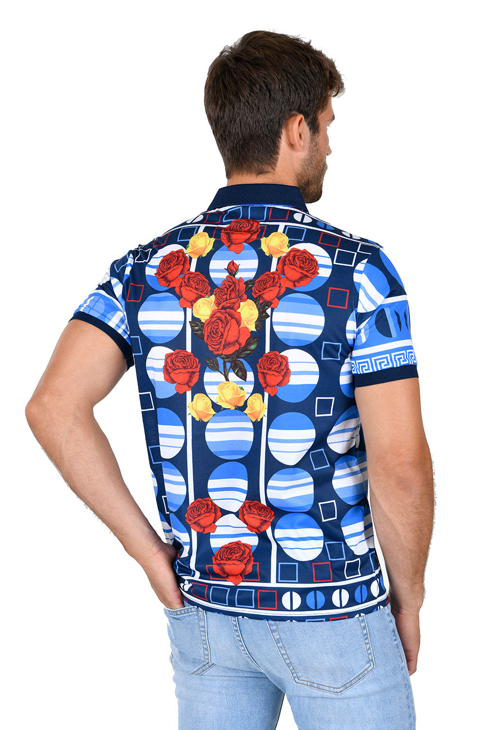 Barabas Men's Floral Rose Geometric Short Sleeve Polo Shirt PSP2018