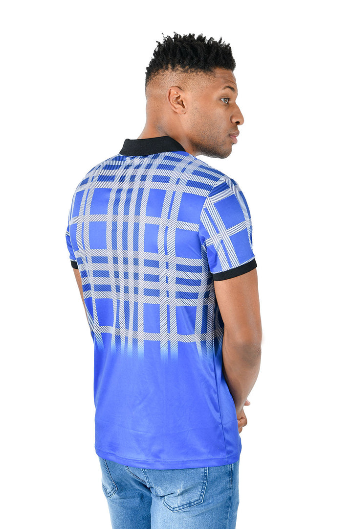 Barabas men's Square Design Key Pattern Polo Shirt PSP2019 BLUE