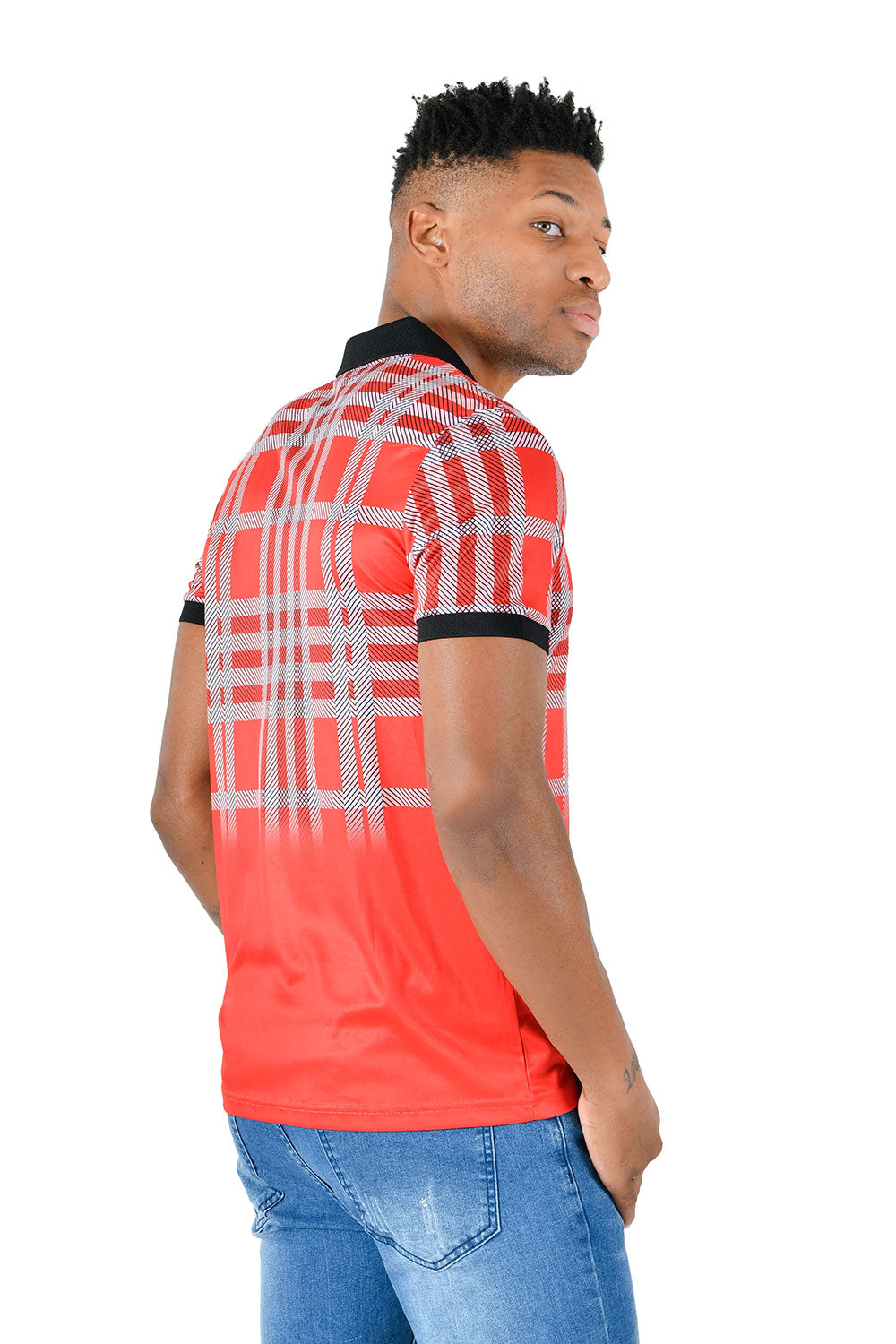 Barabas men's Square Design Key Pattern Polo Shirt PSP2019 RED