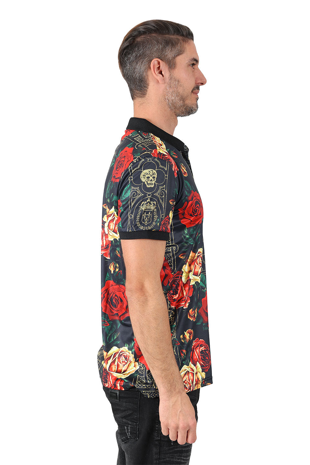 Barabas Men's Roses Floral Multi Color Short Sleeve Polo Shirt PSP2027