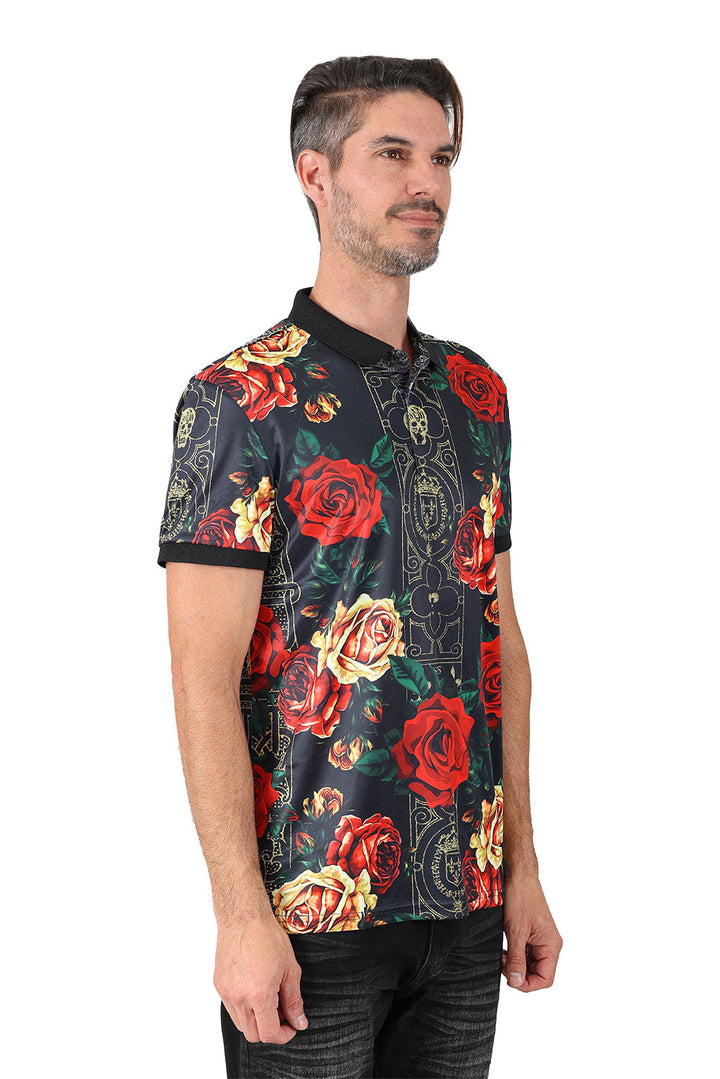Barabas Men's Roses Floral Multi Color Short Sleeve Polo Shirt PSP2027