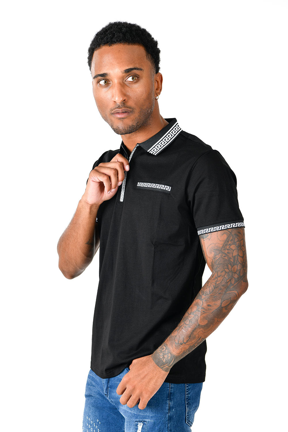 BARABAS Men's Greek Key Pattern Short Sleeve Polo shirts PSV110 Black White