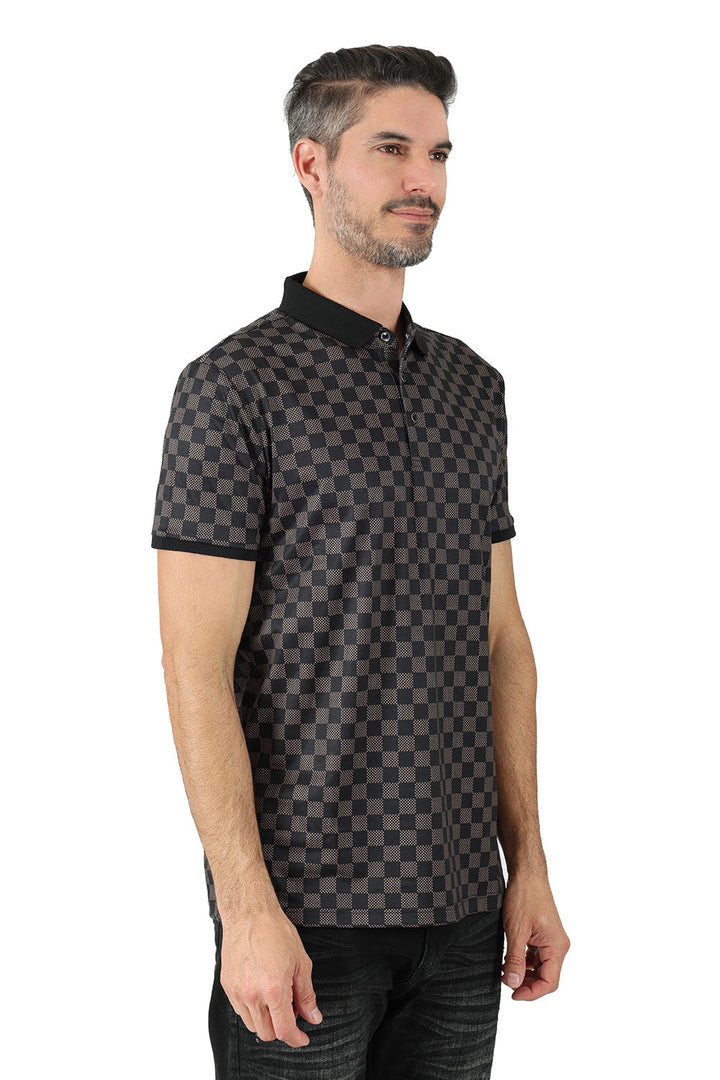 Vassari men's checkered plaid printed short-sleeve polo shirt PSV124 Coffee