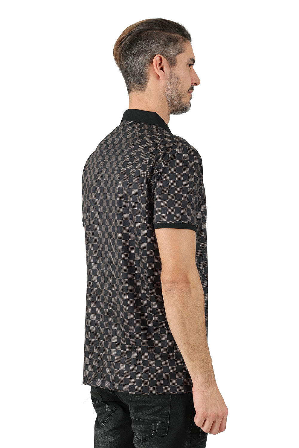 Vassari men's checkered plaid printed short-sleeve polo shirt PSV124 Coffee