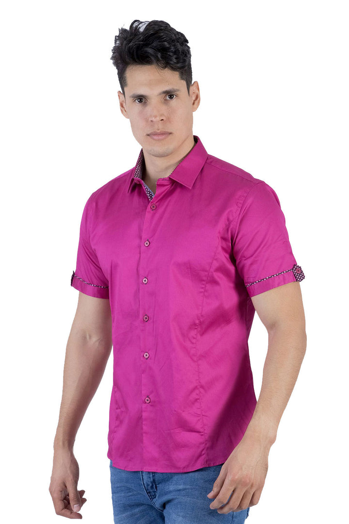 BARABAS Men Short Sleeve Isla Hueso SB2060-MGNTA-S Hot Pink