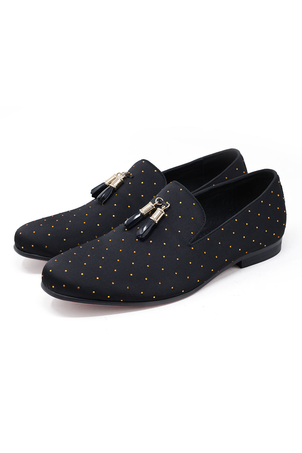 BARABAS Men's Solid Pattern Design Luxury Tassel Loafer Shoes SH3087 Black Gold