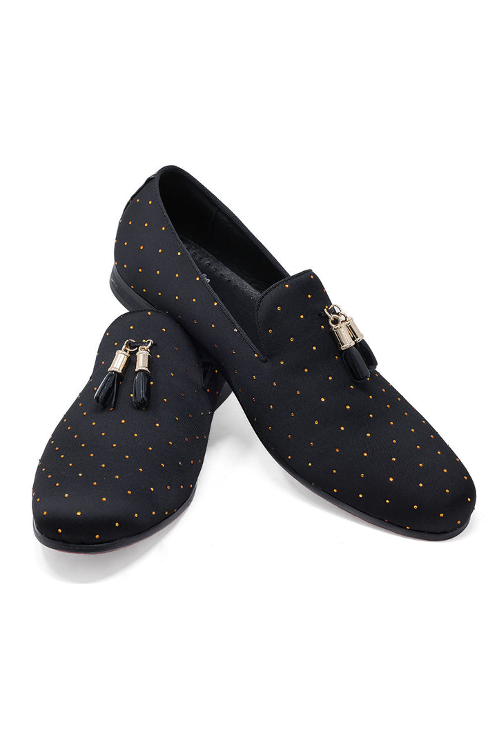 BARABAS Men's Solid Pattern Design Luxury Tassel Loafer Shoes SH3087 Black Gold