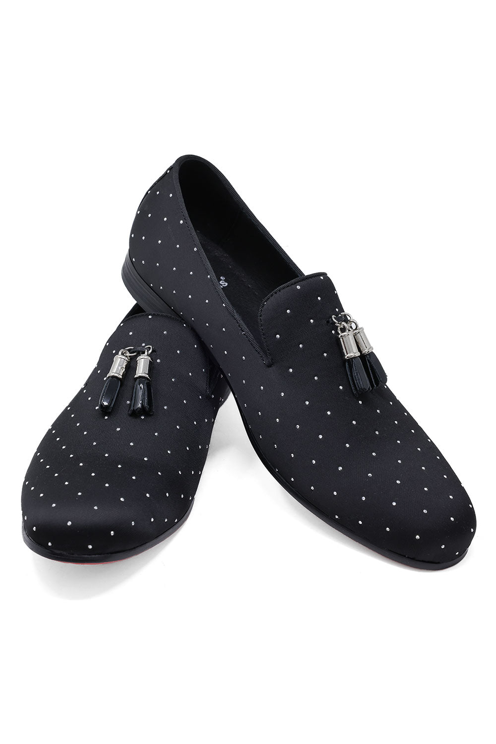 BARABAS Men's Solid Pattern Design Luxury Tassel Loafer Shoes SH3087 Black Silver