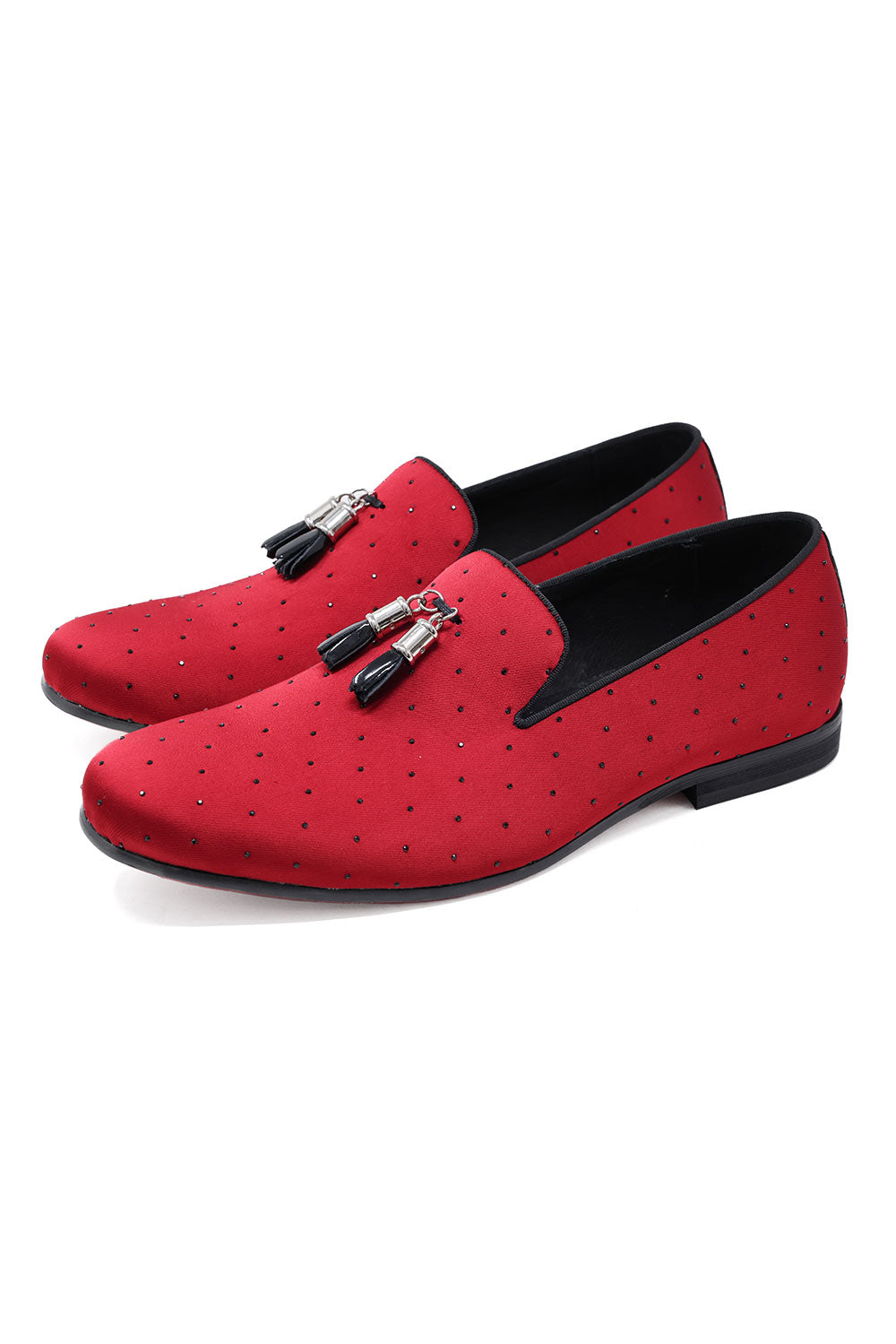 BARABAS Men's Solid Pattern Design Luxury Tassel Loafer Shoes SH3087 Red Black