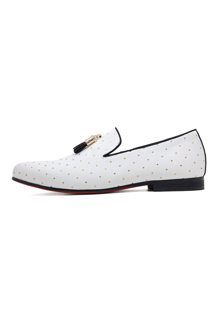 BARABAS Men's Solid Pattern Design Luxury Tassel Loafer Shoes SH3087 White Gold