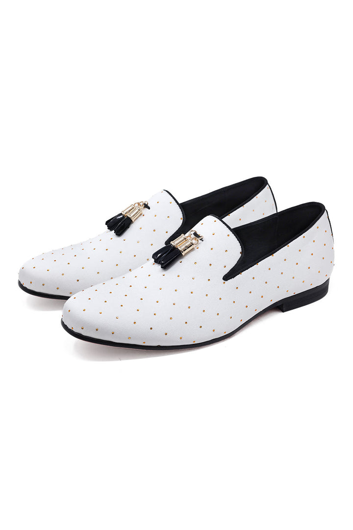 BARABAS Men's Solid Pattern Design Luxury Tassel Loafer Shoes SH3087 White Gold