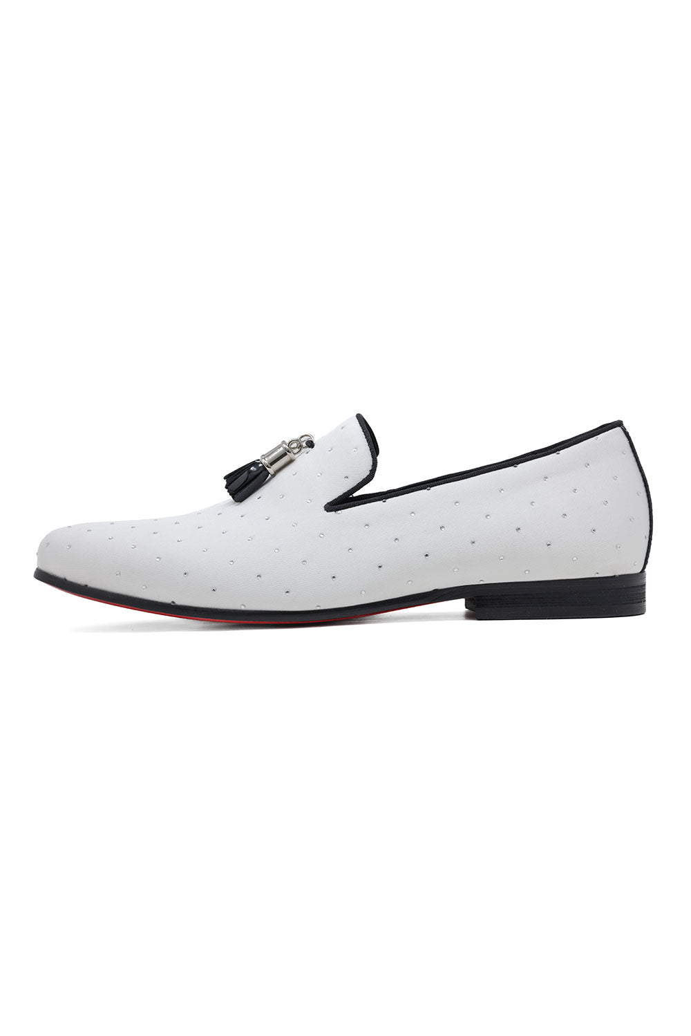 BARABAS Men's Solid Pattern Design Luxury Tassel Loafer Shoes SH3087 White Silver