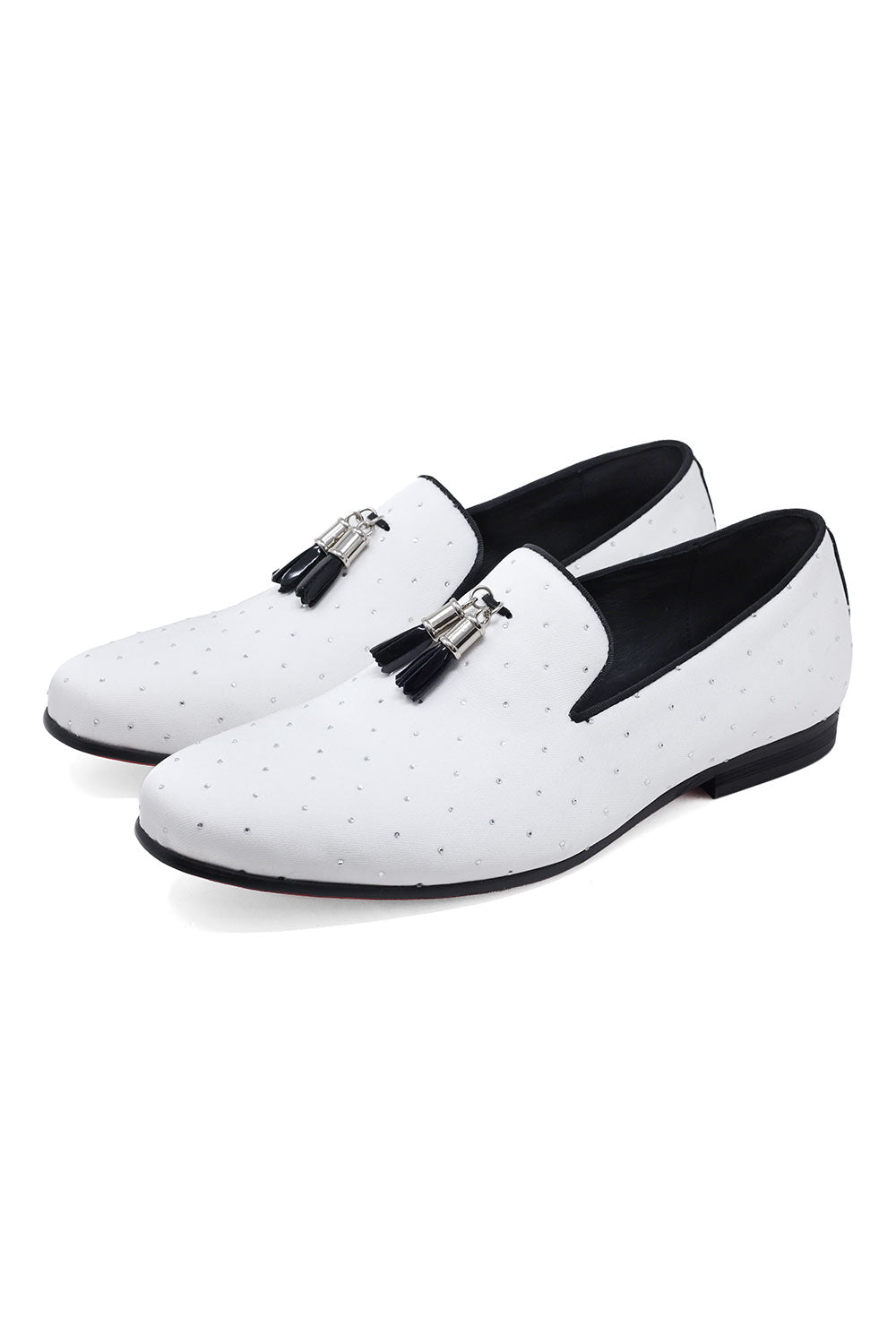 BARABAS Men's Solid Pattern Design Luxury Tassel Loafer Shoes SH3087 White Silver