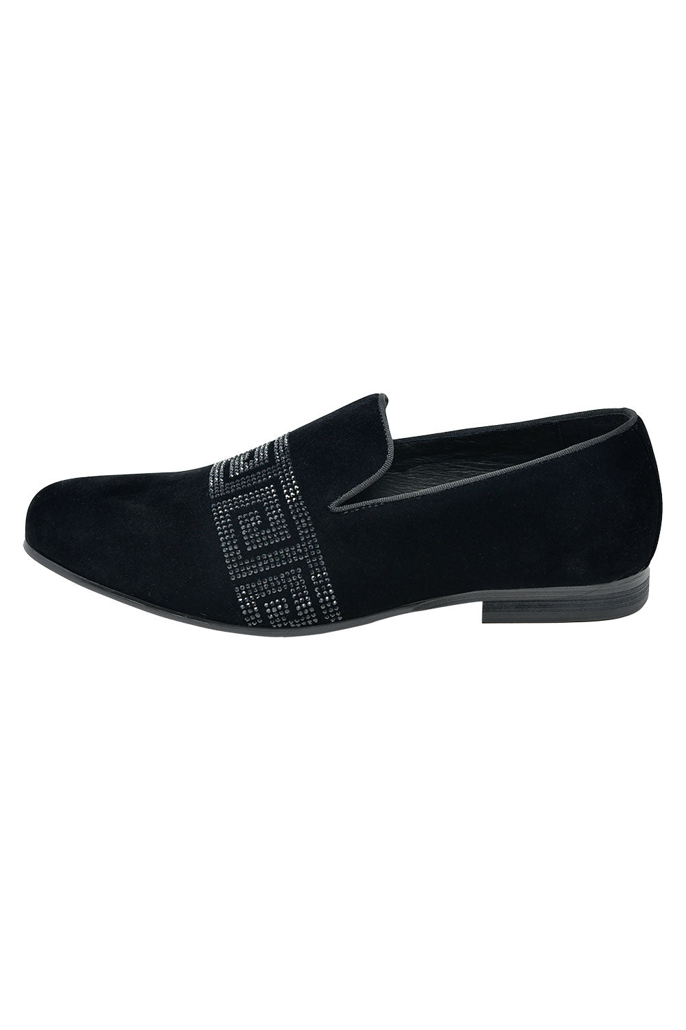 BARABAS Men's Rhinestone Greek key Pattern Slip On Dress Shoes SH3067 Black Black