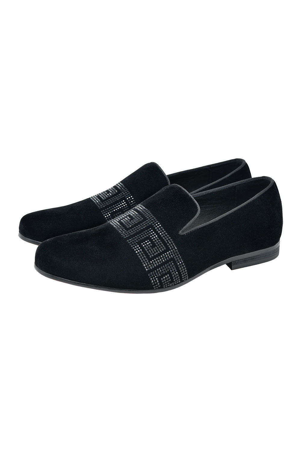 BARABAS Men's Rhinestone Greek key Pattern Slip On Dress Shoes SH3067 Black Black