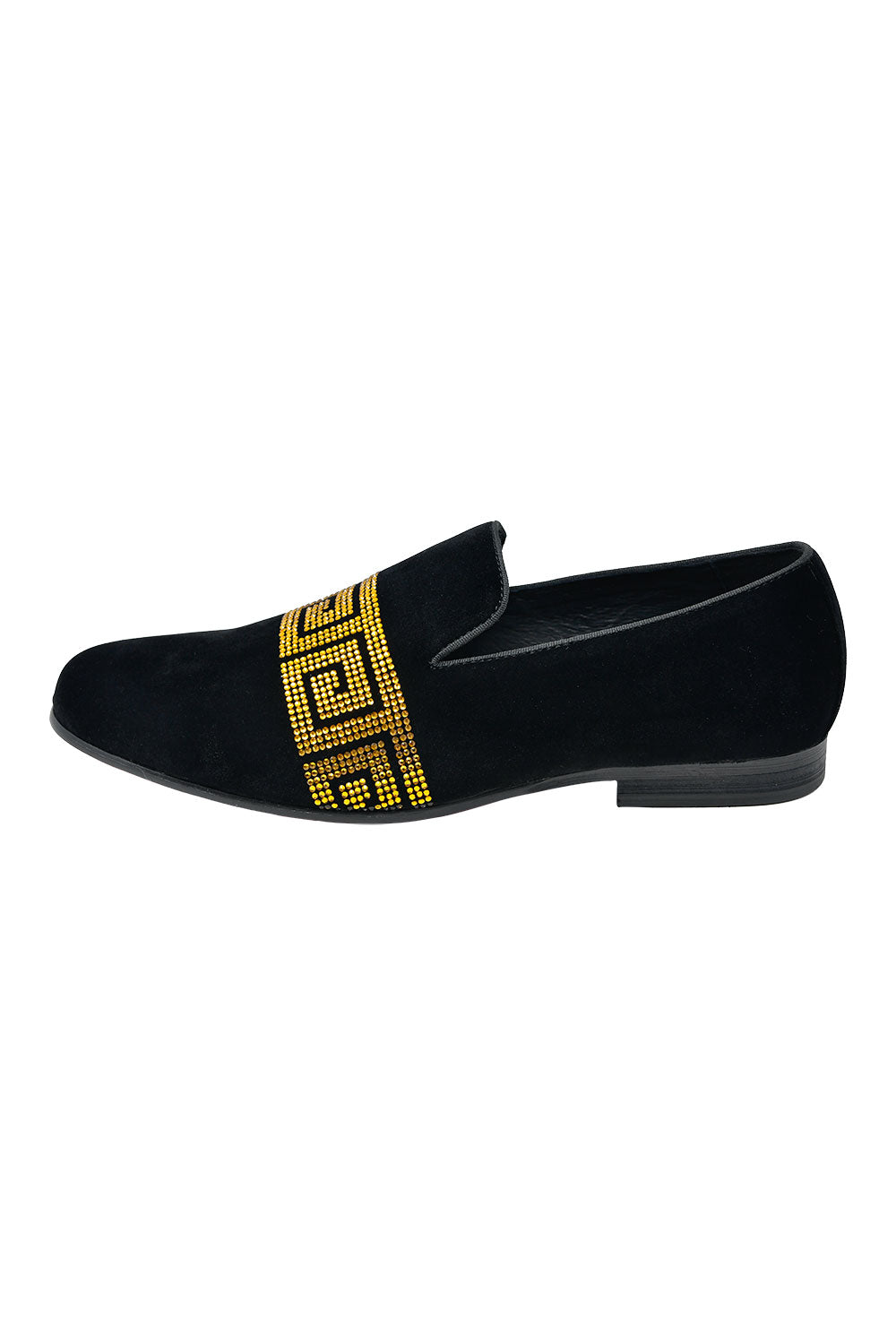 BARABAS Men's Rhinestone Greek key Pattern Slip On Dress Shoes SH3067 Black Gold