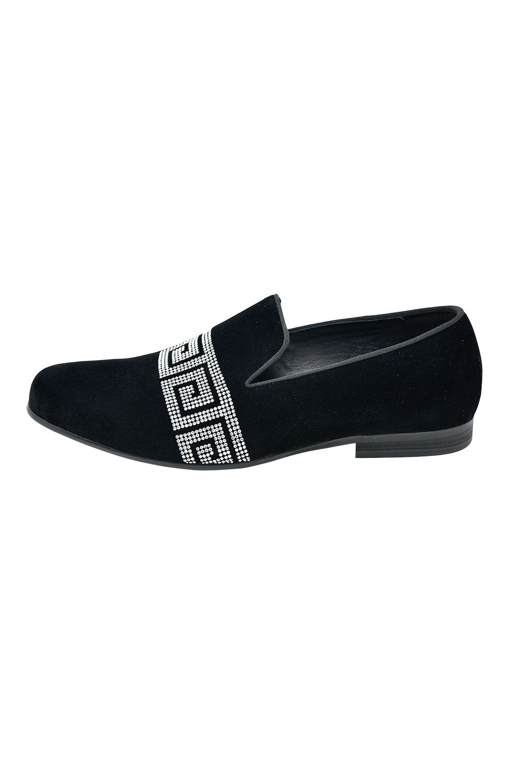 BARABAS Men's Rhinestone Greek key Pattern Slip On Dress Shoes SH3067 Black Silver