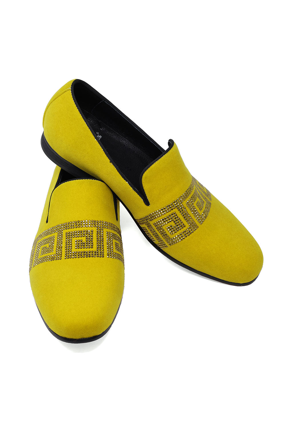 BARABAS Men's Rhinestone Greek key Pattern Slip On Dress Shoes SH3067 Mustard Gold