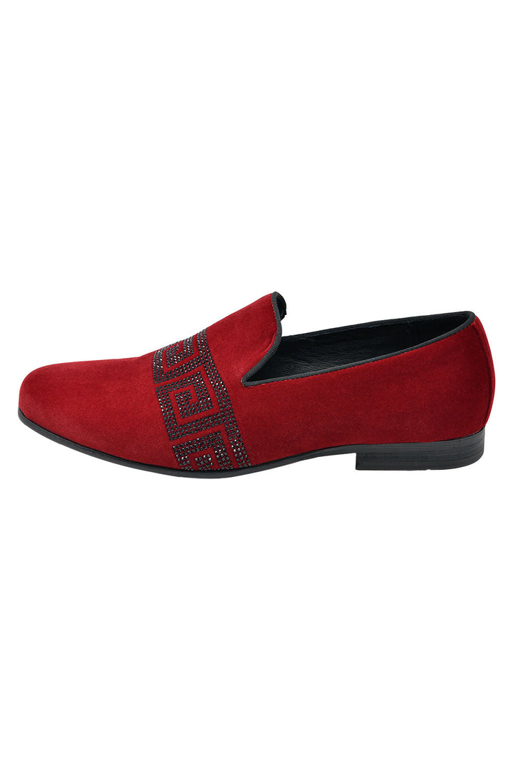 BARABAS Men's Rhinestone Greek key Pattern Slip On Dress Shoes SH3067 Red Black