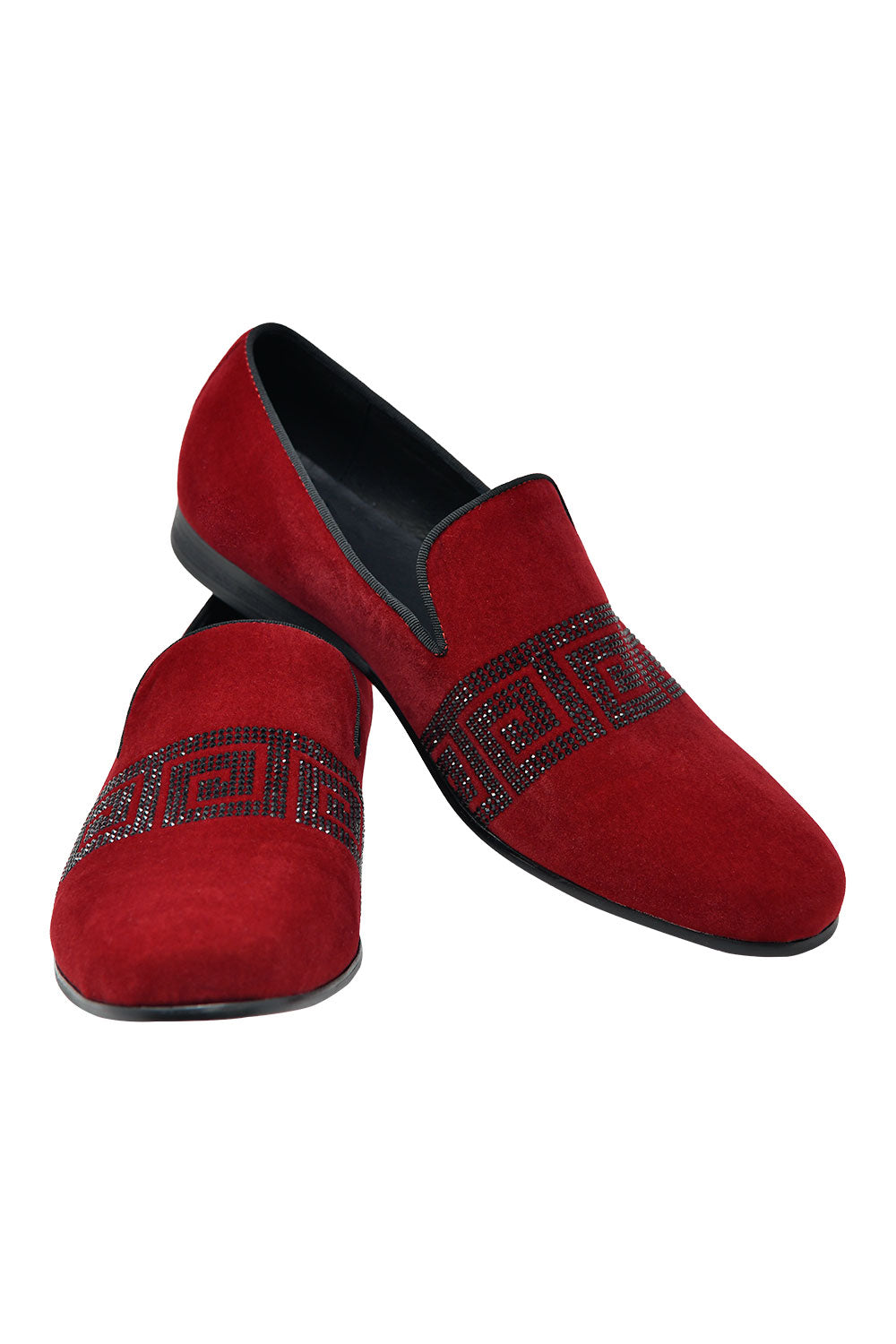 BARABAS Men's Rhinestone Greek key Pattern Slip On Dress Shoes SH3067 Red Black