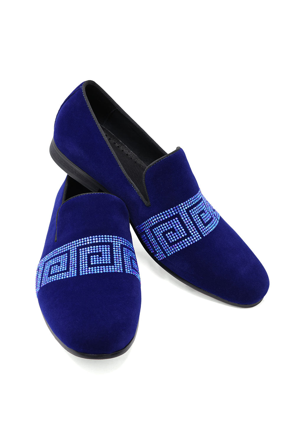 BARABAS Men's Rhinestone Greek key Pattern Slip On Dress Shoes SH3067 Royal Navy