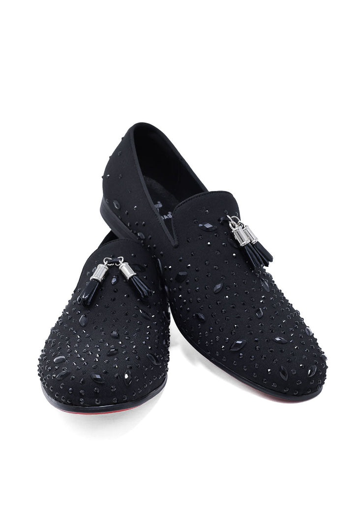 BARABAS Men's Rhinestone Dimond Tassel Loafer Dress Shoes SH3080SH3080 Black