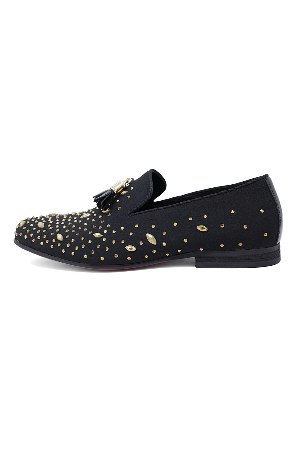 BARABAS Men's Rhinestone Dimond Tassel Loafer Dress Shoes SH3080SH3080 Black Gold