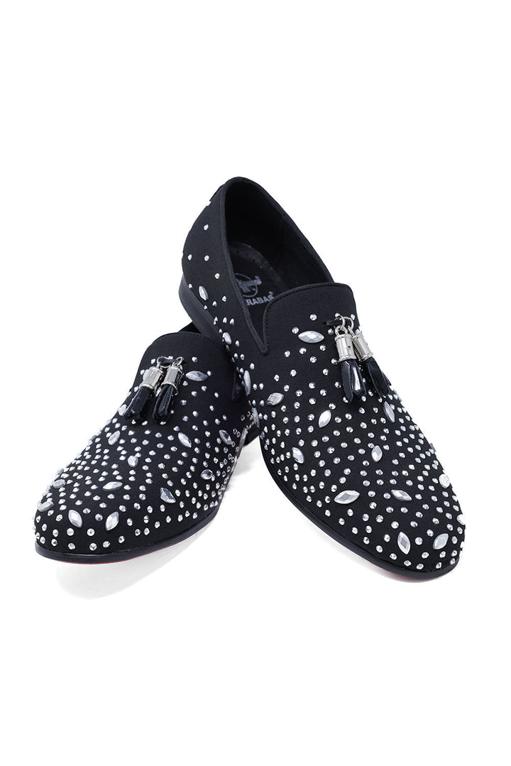 BARABAS Men's Rhinestone Dimond Tassel Loafer Dress Shoes SH3080SH3080 Black Silver