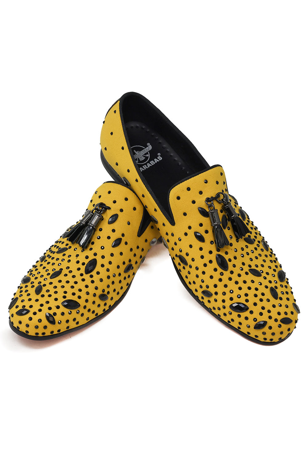 BARABAS Men's Rhinestone Dimond Tassel Loafer Dress Shoes SH3080 Mustard Black