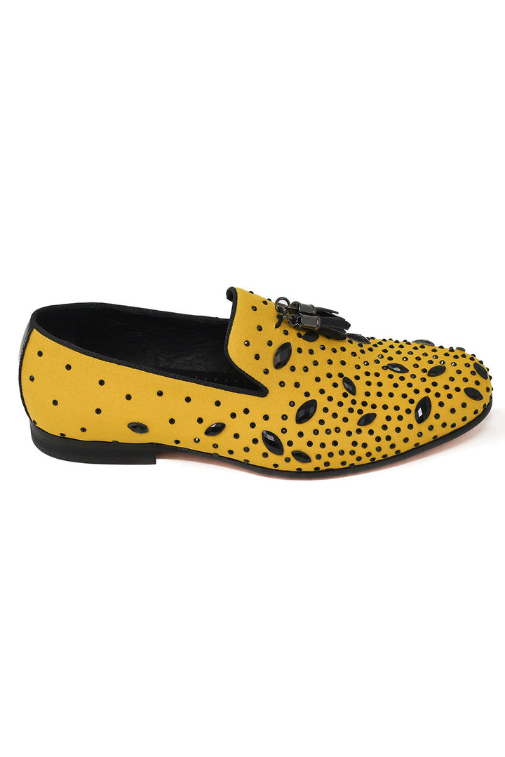 BARABAS Men's Rhinestone Dimond Tassel Loafer Dress Shoes SH3080 Mustard Black