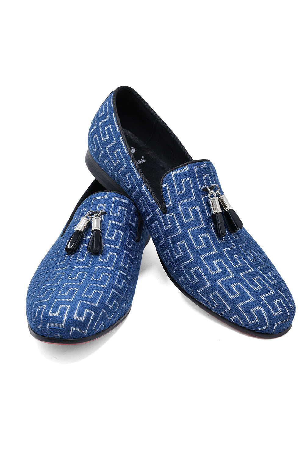 BARABAS Men's Rhinestone Greek key Pattern Tassel Loafer Shoes SH3087 Teal Silver