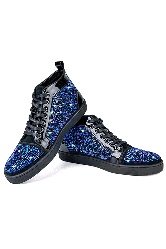 Barabas men's luxury rhinestone black Blue high-top sneakers SH705