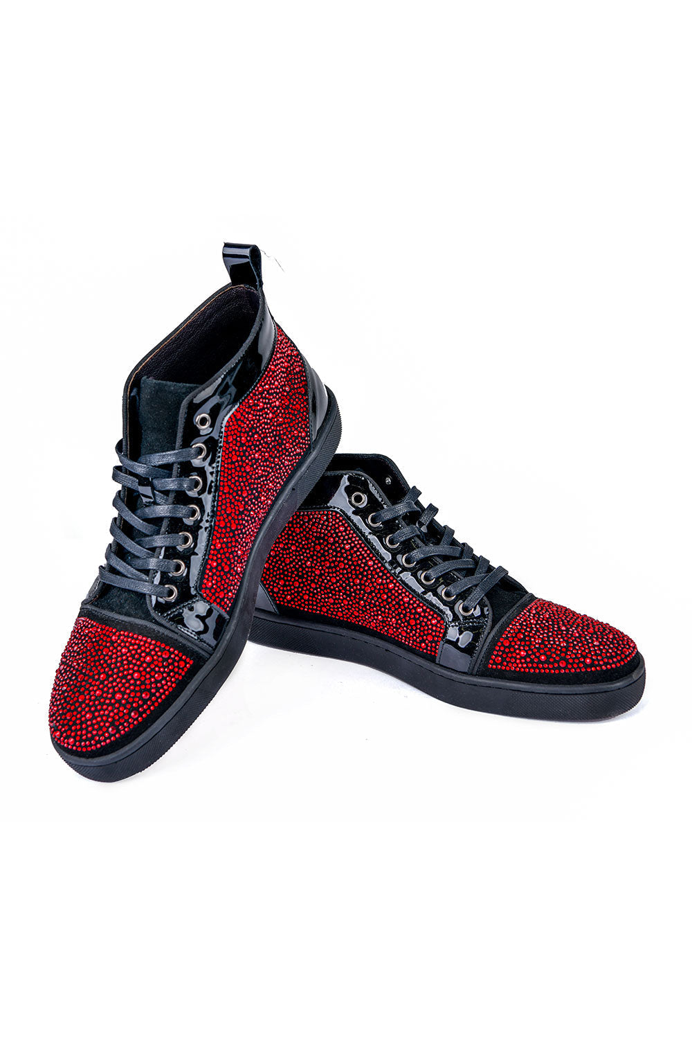 Barabas men's luxury rhinestone black Red high-top sneakers SH705