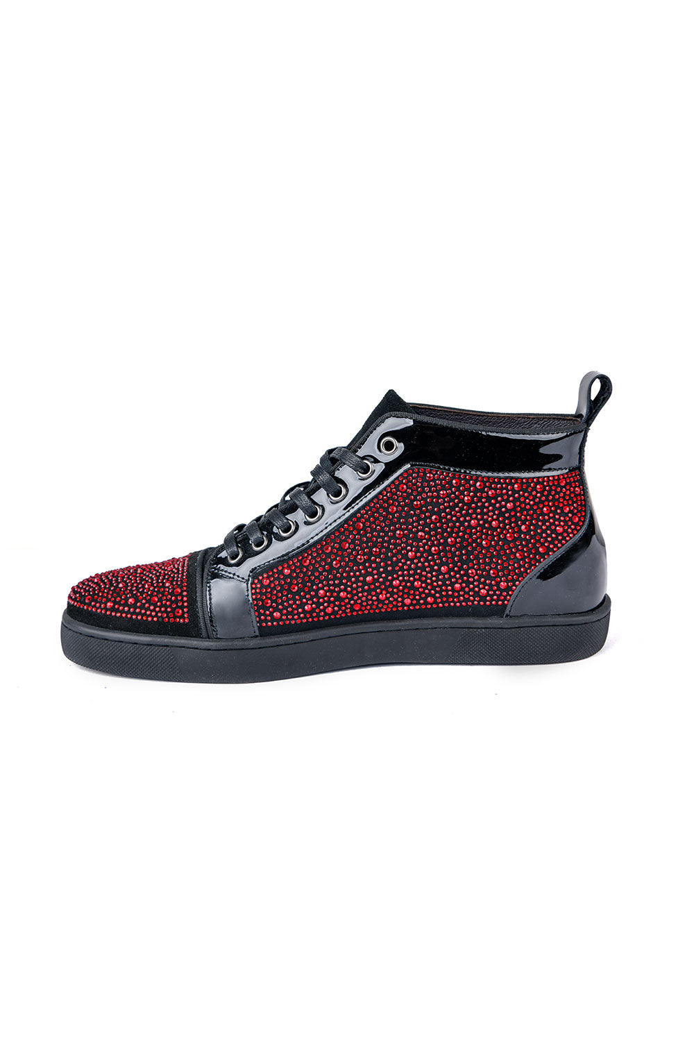 Barabas men's luxury rhinestone black Red high-top sneakers SH705
