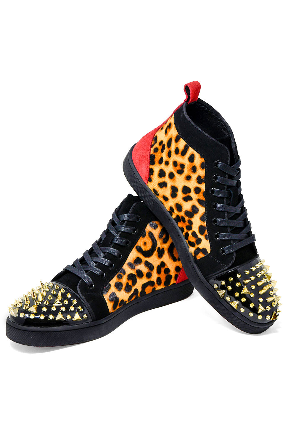 Barabas men's luxury leopard rhinestone spikes high top sneakers SH712
