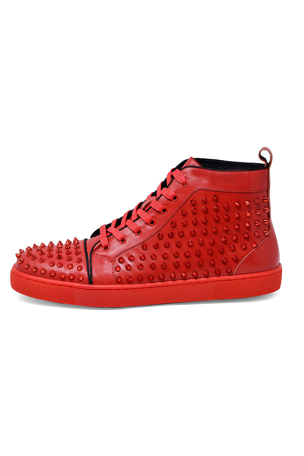 Barabas Men's Red Spike Pattern Design High-Top Luxury Sneakers SH713 Red