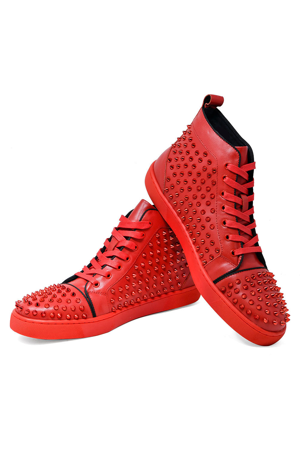 Barabas Men's Red Spike Pattern Design High-Top Luxury Sneakers SH713 Red