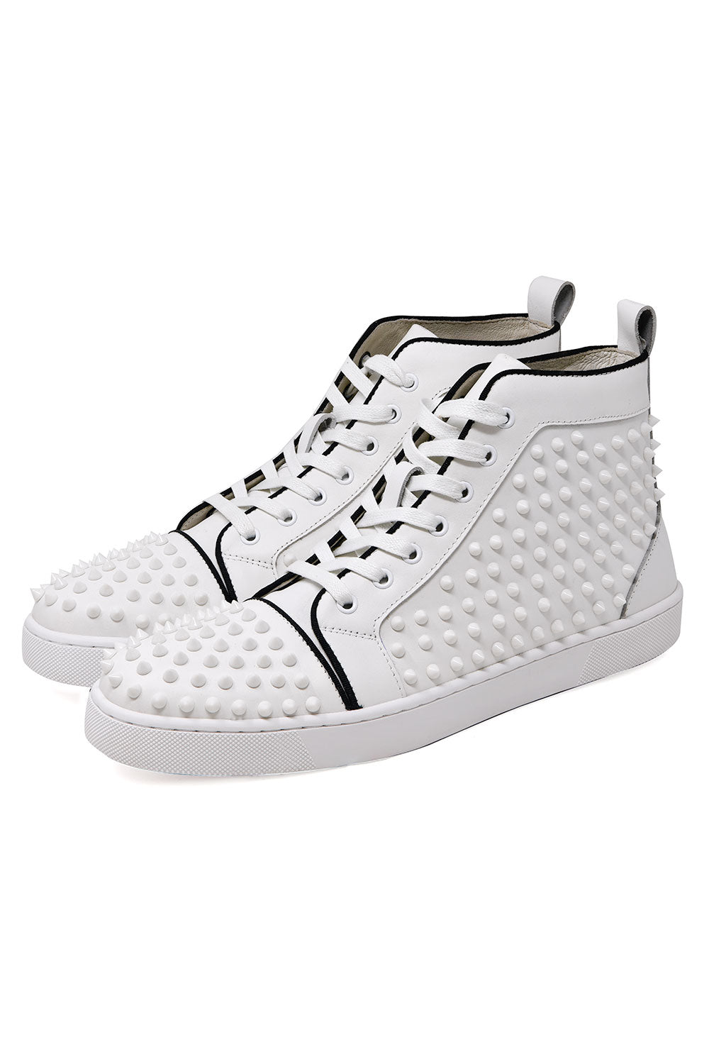 Barabas Men's Red Spike Pattern Design High-Top Luxury Sneakers SH713 White