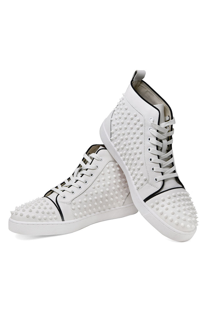 Barabas Men's Red Spike Pattern Design High-Top Luxury Sneakers SH713 White