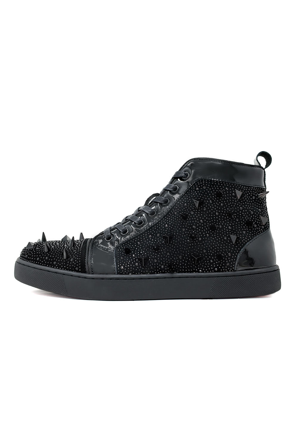 Barabas men's rhinestone spike black high-top sneakers SH715 Black