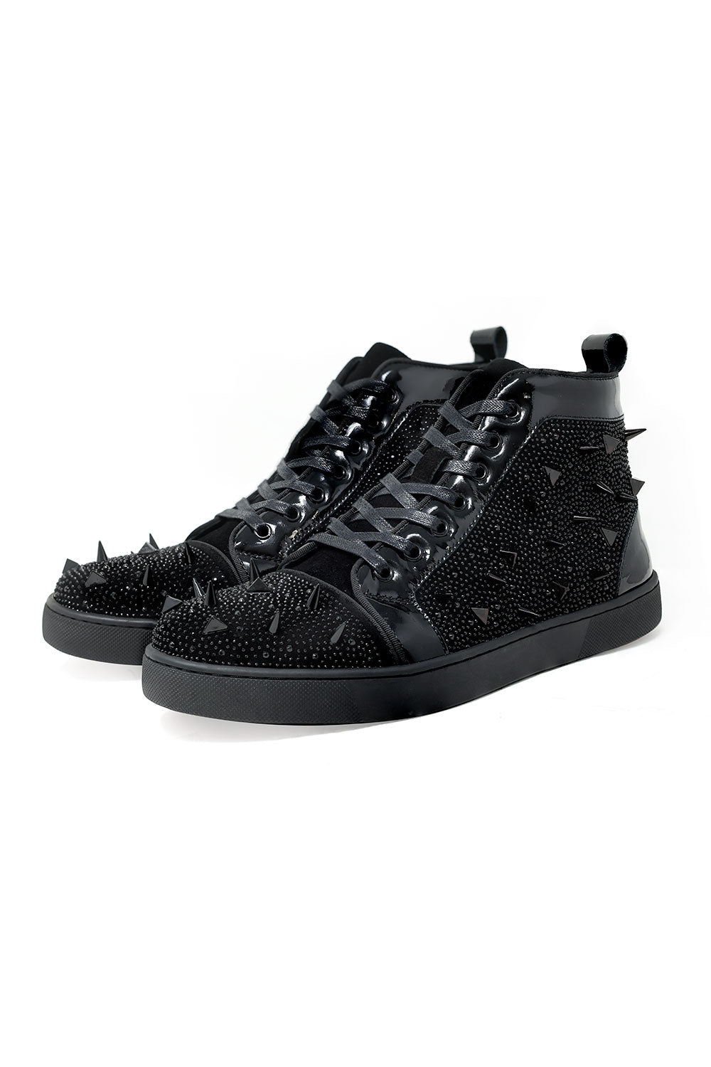 Barabas men's rhinestone spike black high-top sneakers SH715 Black